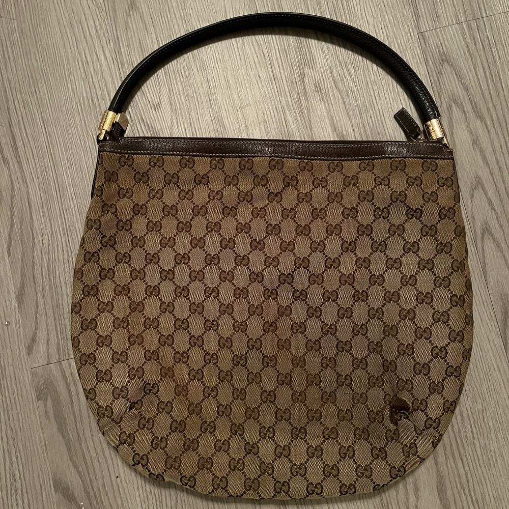 Gucci Tan and Brown Monogram Shoulder Bag